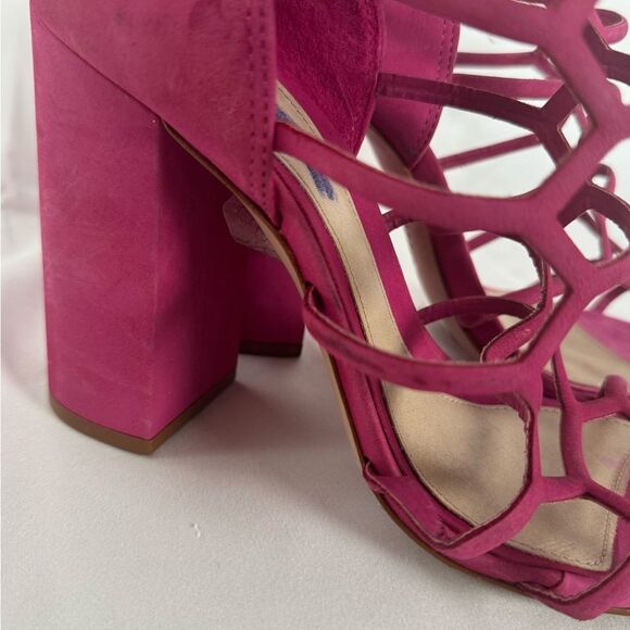Schutz Women’s 9.5 JULIANNA BLOCK NUBUCK SANDAL Hot Pink Heels - Picture 4 of 11